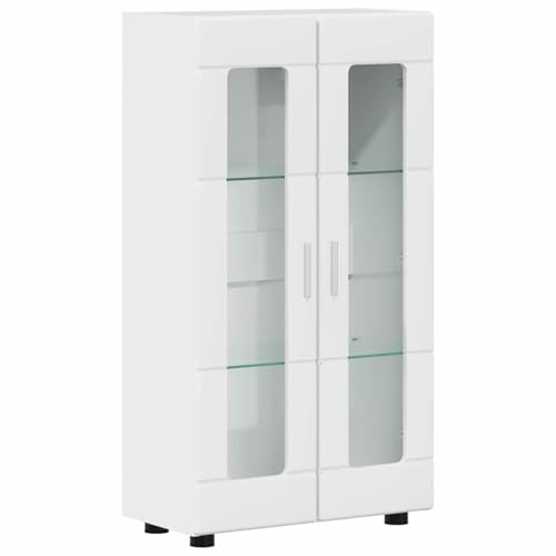 Nqyjm Aparador con estante Florin blanco brillante 55,5 x 29 x 100 cm, armario de vitrina, estantería con puertas y armario estantería con 2 niveles, para salón, estudio, cocina, oficina, dormitorio