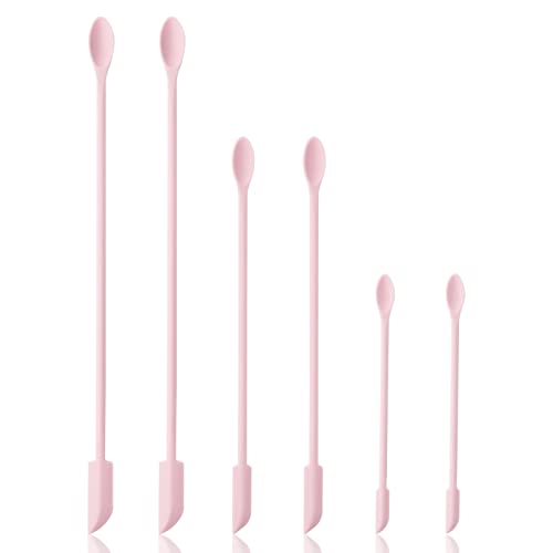 Cooptop 6 Pieces Multi Size Makeup Spatula, Beauty Spatula, Mini Small Silicone Spatula Set for Beauty and Kitchen, Tiny Scraper for Jar, Kitchen Bottles, Cosmetic (Pink)