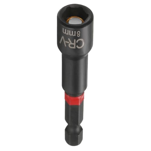 sourcing map Nut Driver Drill Bit 8mm Metric Socket 1/4" Hex Shank 3" (65mm) Long Magnetic 6-Point Sockets Quick Change Phosphated CR-V Steel Bolt Setters for Power Drill Drivers, Black