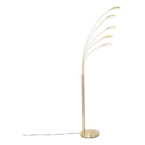 QAZQA - Design Stehleuchte I Stehlampe I Standleuchte I Lampe I Leuchte Messing inkl. LED 5-flammig - Sixties Trento Touch-funktion Dimmer I Dimmbar I Wohnzimmer I Schlafzimmer Cover