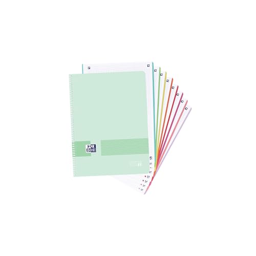 Oxford Live & Go, Notizbuch, A4+, kariert, 5 x 5, Kunststoffeinband, 160 Blatt, 8 Farbbänder, mikroperforiertes Notizbuch, Ice Mint Pastellfarben