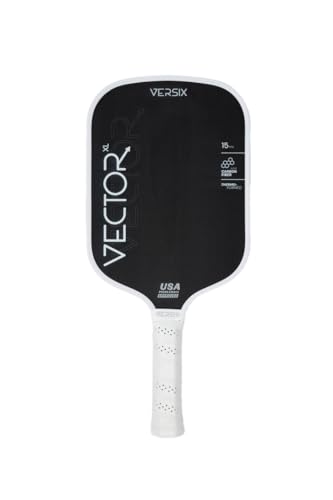 Versix Vector XL Pickleball Paddle, 15MM, Carbon Fiber, Elongated, Thermoformed, 5.75 Forged Octagonal Handle (White, Standard Weight)