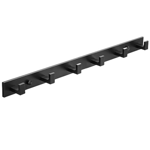 PEKMAR Gancho para toallas de baño negro, perchero con 6 ganchos, montaje en pared, colgador para batas negro mate, 6 ganchos