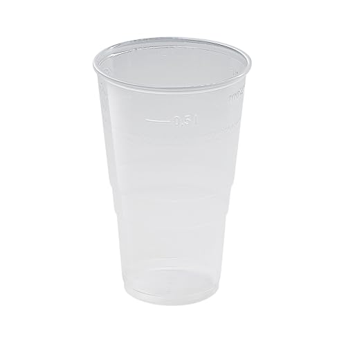 Vasos de plástico LogiPack GeRo: vasos con marca de calibración de 0,5 l | Vasos desechables de plástico duro (PP), transparentes | Vasos para cerveza y fiestas: vasos de plástico, 200 unidades.