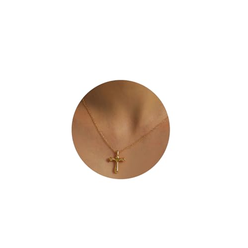 Cross Necklace for Women 14K Gold Plated Cross Pendant Necklace Dainty Faith Cross Jewelry Sparkling Copper Chain Elegant Gift