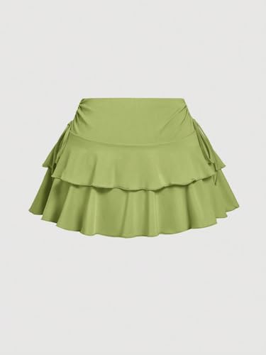 Women's Basic Mini Skirt Drawstring Waist Pleated Waist Cake Skirt2