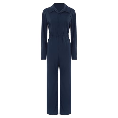 Jugaoge Damen Arbeitsoverall Langarm Coverall Baumwolle Overall Elastische Taille Arbeitsanzug Schutzanzug Halloween Horror Outfit Navy blau XL