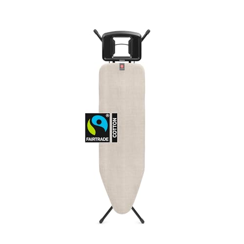 Image of Brabantia Comfort Ironing Board with Solid Steam Iron Rest | Medium (Size B) | Fairtrade Denim Gray Cover | Adjustable Height (27-38 inch), Easy Fold, Anti-Collapse Lock, Non-Slip Feet