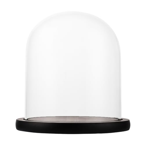 GBACHOOSE - Campana de cristal con fondo de madera, 17 cm de alto, campana de cristal transparente, con tapa de cristal, para linternas, decoración de mesa, antigüedades, muñecas