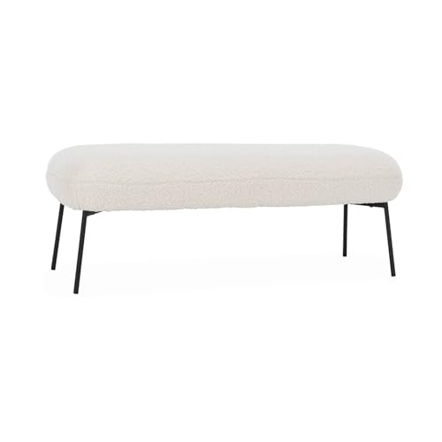 Alice's Home - Banc. Bout de lit avec revêtement Bouclette. écru. Pieds en métal Noir. L 120 x P 41 x H 42.5cm