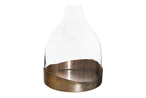 Creative Co-Op Glass Cloche With Antique Copper Finished Metal Tray (Set Of 2 Pieces) Vases, Brown #TOP5