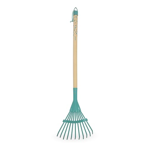 Janod - Happy Garden Large Leaf Rake Yellow 72.5 x 20 x 6.5 cm - Raking Leaves - Child-Friendly Design - Encourages Outdoor Play and Development - Durable Lightweight Realistic Experience