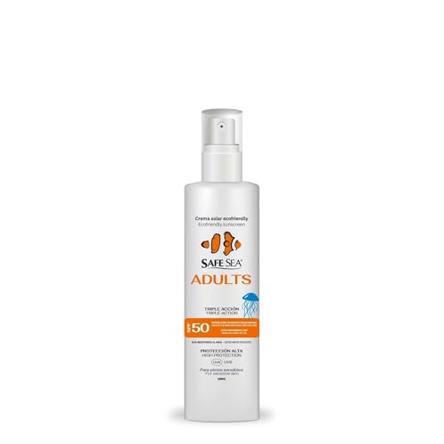 SAFE SEA - Spray Solar Protege la Piel de la Picadura de Medusas SPF 50 - Fórmula Vegana - Muy Resistente al Agua con Alta Protección Solar para Adultos - Adaptado a Pieles Sensibles - Formato 100 ml