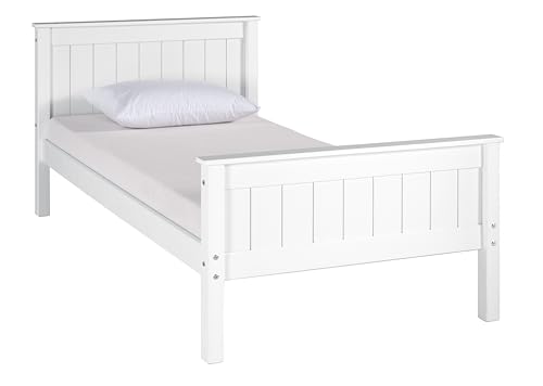 Harmony Twin Wood Platform Bed, White - Durable Pine Construction, Includes Headboard, Footboard, Side Rails - Mattress Compatible with Slats or Bunkie Board - Ideal for Kids Bedroom