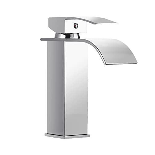 Grifo de lavabo de latón macizo con diseño arquitectónico de cascada alta color negro