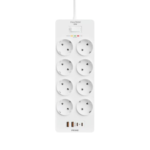Termal Akım Korumalı, 8'li Priz Soketi, Isıya Dayanıklı Yapı, 8x Priz, 2x Usb, 2x Type-C Girişi, 20W Hızlı Şarj, Çocuk Korumalı Çoğaltıcı, 2 Metre Uzatma Kablosu (230V/16A/1050J)