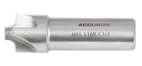 Image of Accusize''dustrial Tools 3 /16'', H.S.S. Corner Rounding End Mills, 3 /4'', Shank Dia, 7 /8'' Cutter Dia, 3-1 /8'' Overall Length, 1011-0334 | H.S.S. Corner Rounding End Mills, 7 /8 inch Cutter Dia, 3-1 /8 inch Overall Length