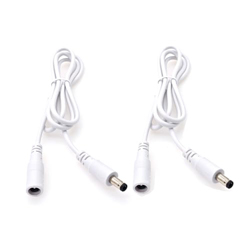 JZK 2X 1M Cable extensión alimentación DC Blanco 5,5 mm x 2,1 mm, Adaptador Corriente Hembra a Macho 2,1 mm x 5,5 mm, 5V 6V 9V 12V 24V DC para cámaras Seguridad, DVR, enrutadores, Tiras LED