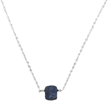 Gempires Natural Raw Blue Sapphire Gemstone Crystal Pendant Necklace, Raw Gemstone, Energy Healing Gemstone Jewelry, 8-15 mm Raw Stone, 16 + 2 Inch Adjustable Silver Plated Chain (Blue Sapphire)
