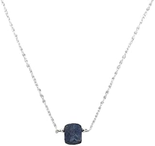 Gempires Natural Raw Blue Sapphire Gemstone Crystal Pendant Necklace, Raw Gemstone, Energy Healing Gemstone Jewelry, 8-15 mm Raw Stone, 16 + 2 Inch Adjustable Silver Plated Chain (Blue Sapphire)