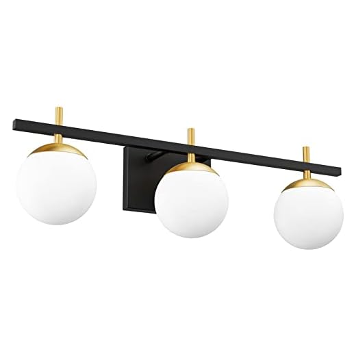 Ralbay Mid Century Modern Bathroom Vanity Lights 3-Light Milky Glass Modern Bathroom Vanity Lights Over Mirror, Black/Golden Wall Light Fixture for Bathroom (Exclude Bulb)