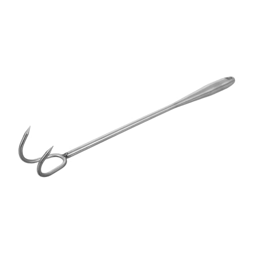 NAMOARLY Heavy Duty Meat Flipper Hook Grilling Tool with Wooden Handle BBQ Meat Hook for Cooking Outdoor