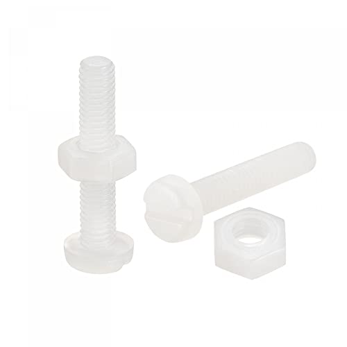 sourcing map 20 Paar Nylon Schraubmuttern Sortiment M3x16mm Flachkopfschrauben mit Schlitz und M3 Sechskantmuttern für Elektronik Maschinen Weiß