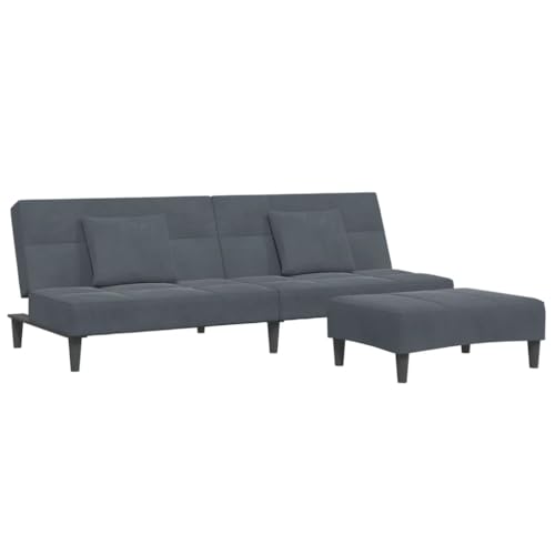 Genérico wenjingqi Sofá Cama de 2 plazas con Taburete Terciopelo Gris Oscuro,3258111