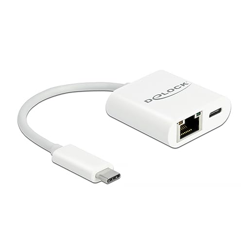 Delock USB Type-C Adapter zu Gigabit LAN 10/100/1000 Mbps mit Power Delivery Anschluss weiß
