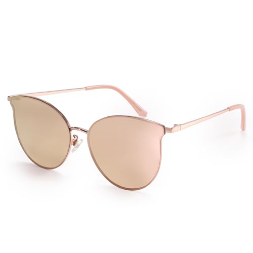 Dollger Cat Eye Sunglasses for Women Men Retro Trendy Cateye Metal Sun Glassses Round Frame UV Protection Shades mirrored-Pink