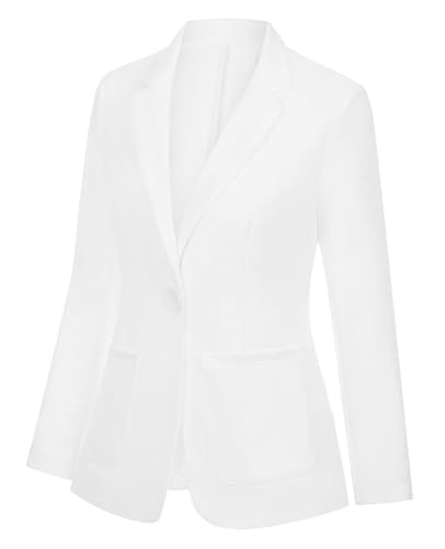 Womens Blazer Jacket Suit Notched Lapel Button Blazers Long Sleeve Tailored Jacket Coat Workwear(White 2XL)2