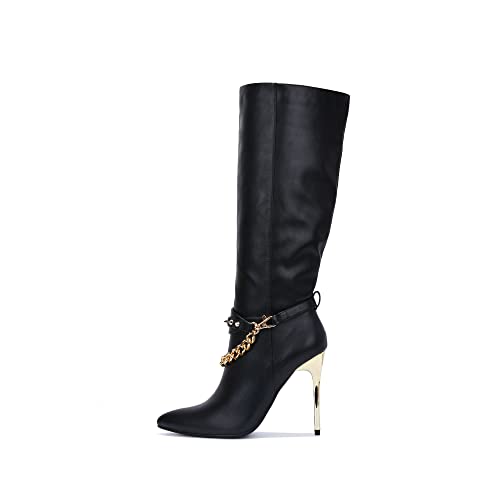 Cape Robbin ESA Spike Chain Pointy Toe Knee High Boots (ESA) - Main Image