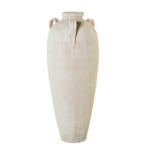 DRW Vaso da pavimento in ceramica con 3 manici beige sabbia 30 x 30 x 80 cm