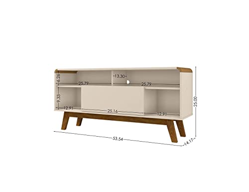 Manhattan Comfort Camberly Mid Century Modern Tv Stand With 5 Shelves, 53.54 Inches, Off-White And Cinnamon #TOP2