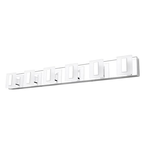 Image of Modern LED Chrome Vanity Lights Over Mirror, 6 Light Acrylic Stainless Steel Bathroom Lighting Fixtures for Bathroom, 6000K Cool Light