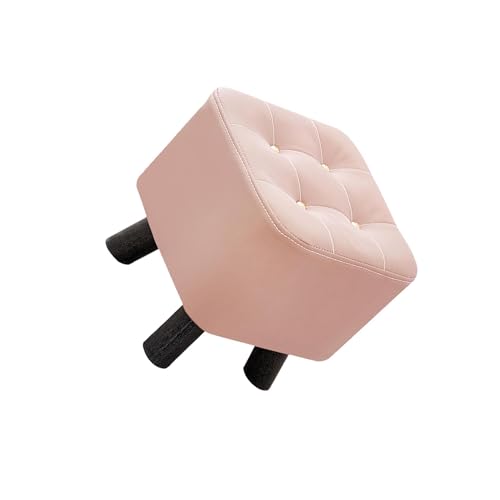 Footstool Square Foot Stool Ottoman Best Accompaniment to Entryway Seating Comfort and Reflecting Personal Style Changing Shoe Stool Chairs Footrest Living Room, Pink, 28x28x28cm