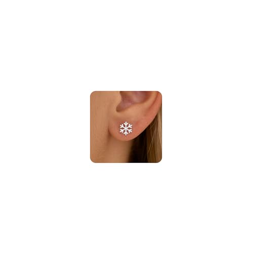 VRIUA Snowflake Earrings for Women - 14K Silver Plated Dainty Christmas Earrings Winter Jewelry Holiday Gift for Her
