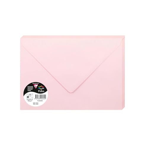 Clairefontaine Paquet de 20 Grandes Enveloppes 16,2x22,9cm Roses - 120g/m² - Format C5 - Fermeture...