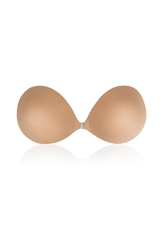 NOOD Luxe Push Up Adhesive Bra – Reusable, Push Up Backless Bra for Women, Silicone Breast Lift, Sweatproof, Seamless, Invisible Under Clothes, Secure Fit & Durable – No. 5 Soft Tan, D