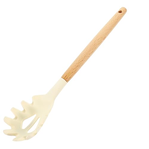 STOBAZA Wooden Handle Silicone Pasta Server Strainer Spoon Fat Skimmer for Kitchen Cooking