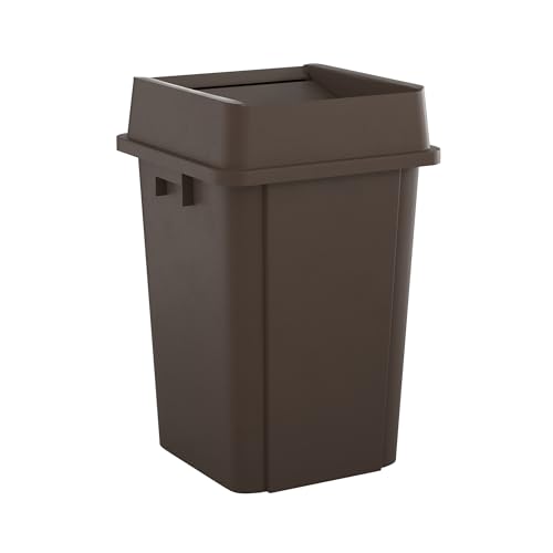 Image of Square Commercial Trash Can (Trash Can with Lid, Brown, 19 Gallon)
