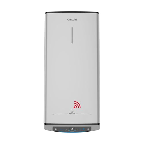 Ariston Velis Tech Dry Wifi (ex.Fleck Duo7)- Termo Eléctrico 100L Litros Multiposición, Calentador de Agua Eléctrico 127,2x27,5x51,1 Instalación en España Eficiencia B Rango(A+/F) Compatible con Alexa