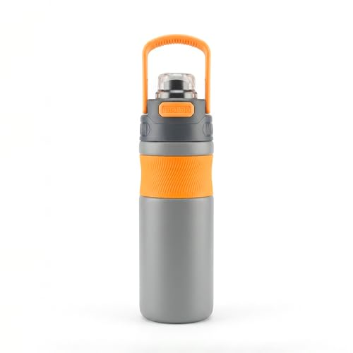 Image of 600ml Insulated Water Bottle with Straw - Premium SUS 316 Stainless Steel Sport Flask - Insulated Hot & Cold, Leak-Proof One-Click Flip Top - Gym & Travel Bottle (Stone Amber)