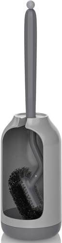 HAMITOR Conjunto de escovas de sanita com limpador de bordas, suporte flexível para casa de banho e casa de banho de hóspedes, cor cinzenta