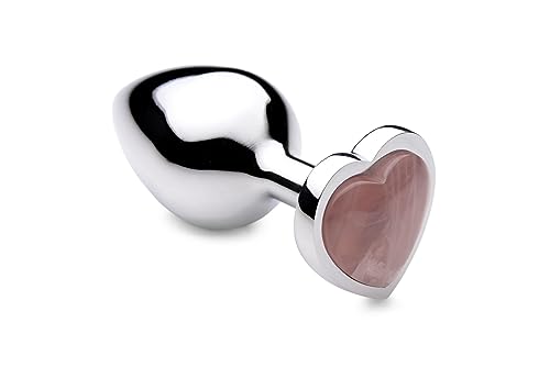 Plug anal en quartz rose et sa base cœur en véritable pierre fine