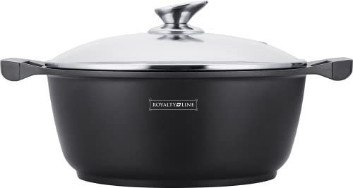 Royalty Line, Casserole à revêtement en marbre de 20 cm + couvercle en verre Aluminium moulé sous pression - revêtement en marbre, Noir
