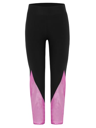 TiaoBug Kids Girls Sparkly Dance Gymnastics Leggings High Waist Color Block Shiny Pants Tights3