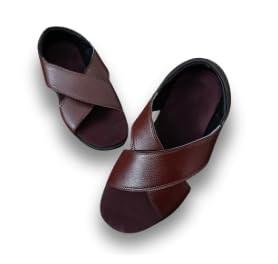 Kaalcāri Luxe X-Strap Leather Sandal for Men – Orthopedic & Diabetic Friendly Footwear with Maroon MCP Insole-image-43