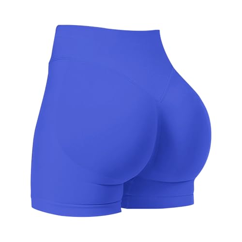 JN JANPRINT Womens Running Gym Cycling Shorts Hidden Scrunch Bum Butt Lifting High Waisted 4.5" Seamless Booty Shorts Blue