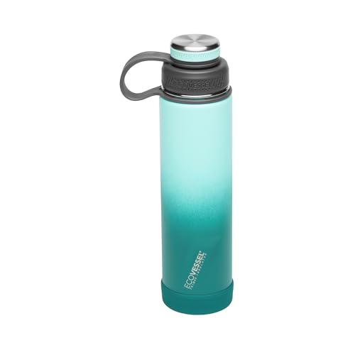 EcoVessel Stainless Steel Water Bottle with Insulated Dual Lid, Insulated Water Bottle with Strainer and Silicone Bottle Bumper, Coffee Mug – 24oz (Forest Horizon)